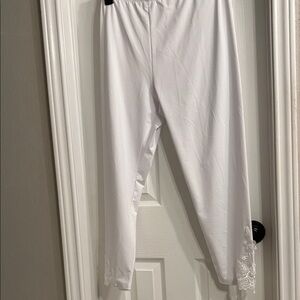 White Lace Trim  women Leggings